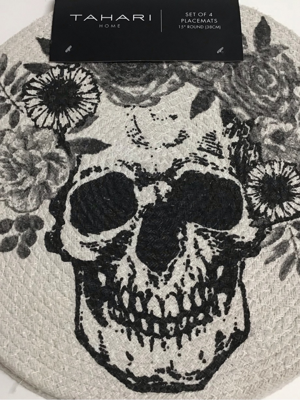 Tahari Home Skull Placemat SET OF 4 Day of Dead Halloween Sugar Skull Woven NEW - Picture 11 of 11